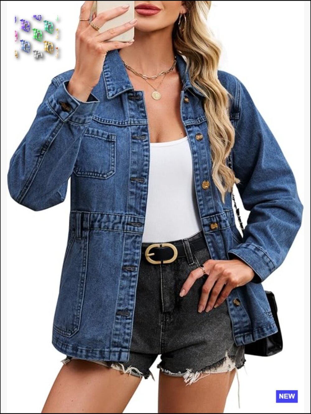 Oversized Denim Jacket Button Down Boyfriend Shacket with Pockets